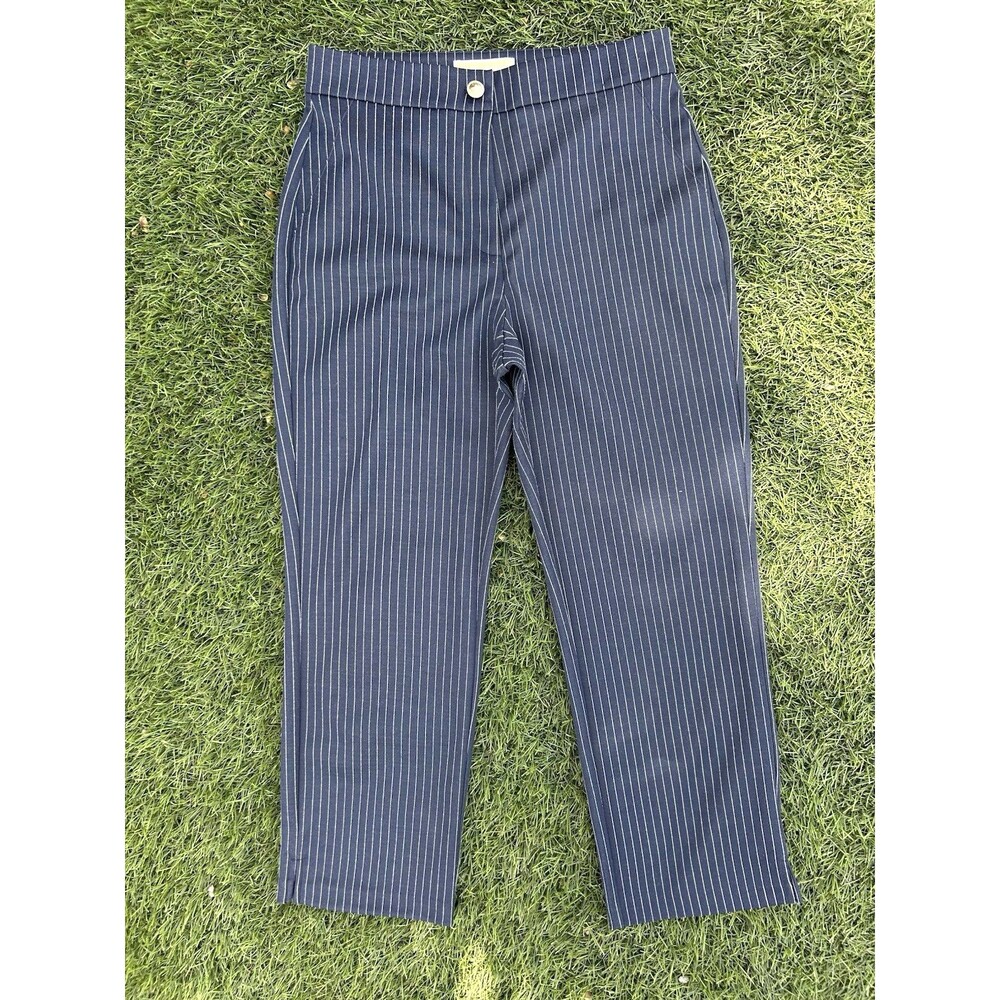 Michael Kors Pinstripe Knit Dress Pants Women's 6 Navy Stretch Career Slacks